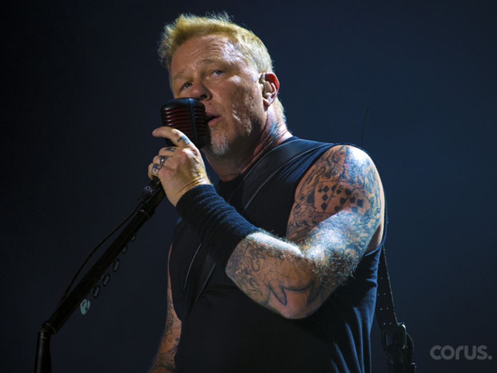 Metallica’s James Hetfield performing live at the Rogers Centre in Toronto on July 16, 2017.