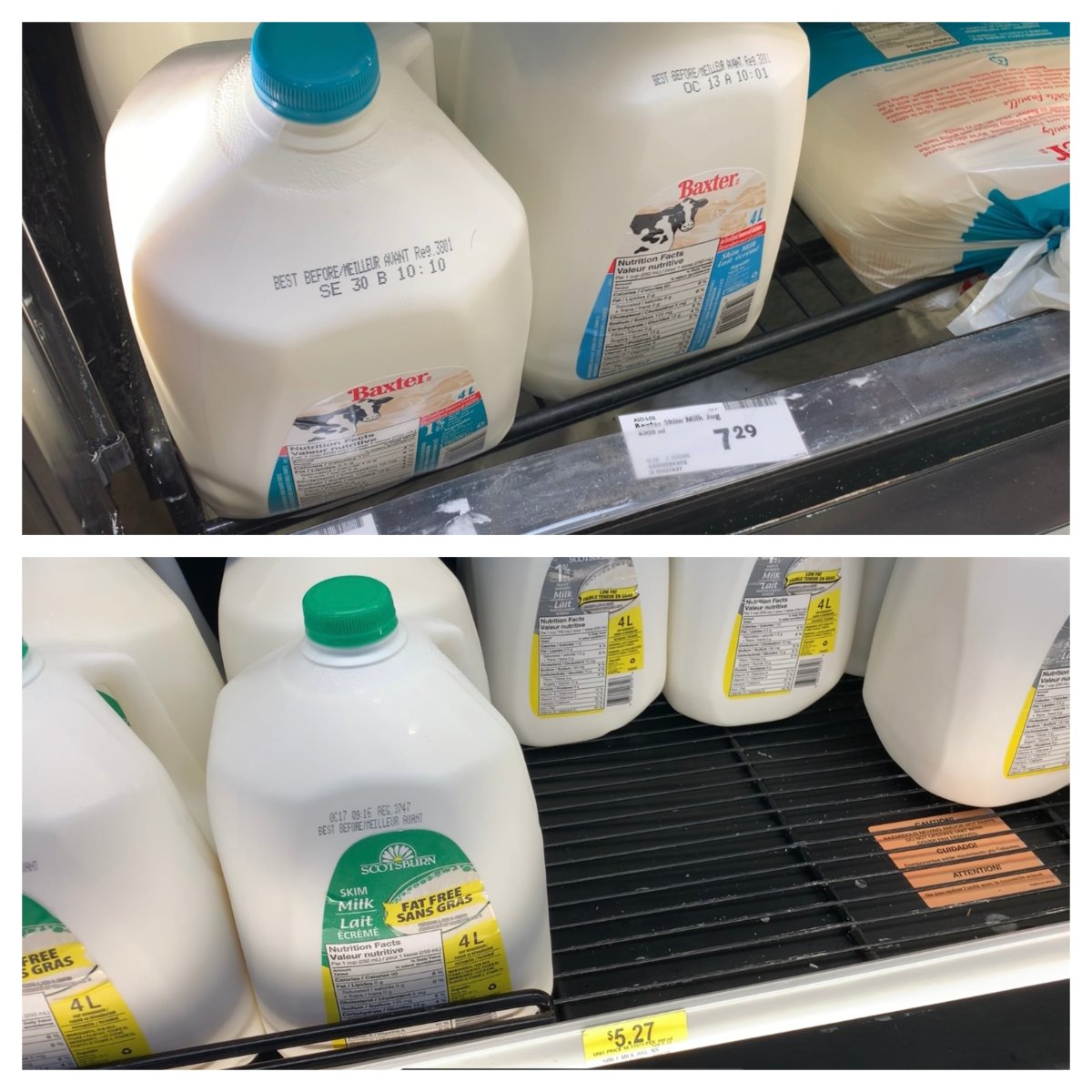 The price difference between a four-litre jug of milk at a big-box store in New Brunswick compared to one in Nova Scotia Sunday.