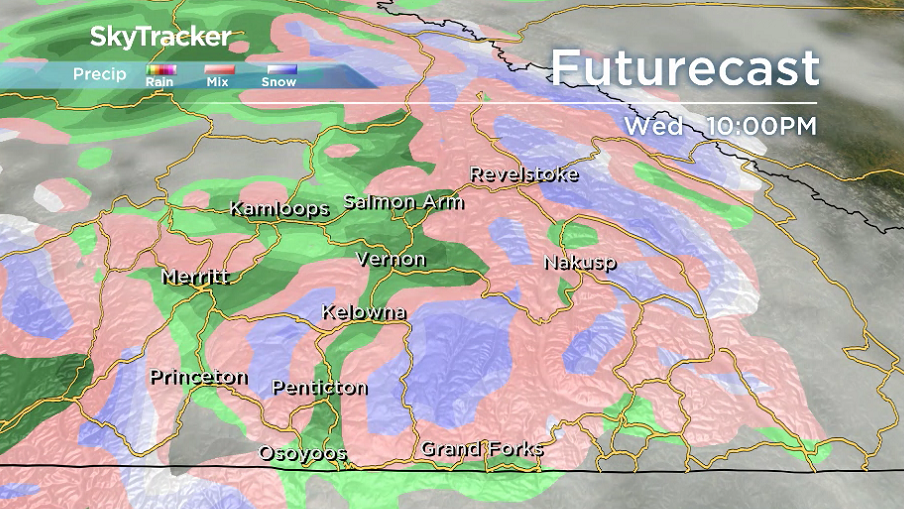 More valley bottom rain and mountain snow slides into southern BC Wednesday night into early Thursday morning.