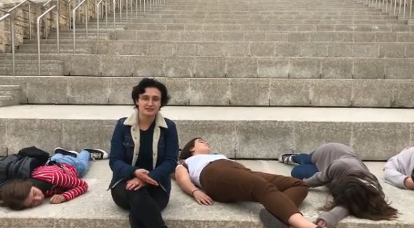 Still from a Manitoba Youth for Climate Action video about the die-in.