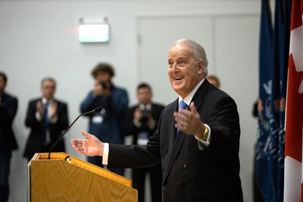Former Prime Minister Brian Mulroney takes part in a ceremony to officially open the Brian Mulroney Institute of Government at St. Francis Xavier University in Antigonish, N.S., on Wednesday, Sept. 18, 2019.