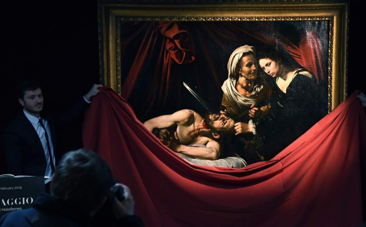 Caravaggio painting ‘Judith and Holofernes’ was unveiled at a press conference in London in February.