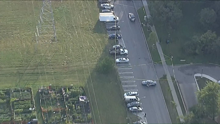 An aerial image of the area police have taped off in North York.
