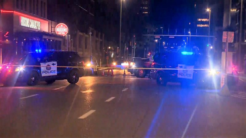 Calgary police investigate after a pedestrian was hit by a vehicle in the intersection of 12 Avenue and 5 Street Southwest on Friday, Sept. 13, 2019.