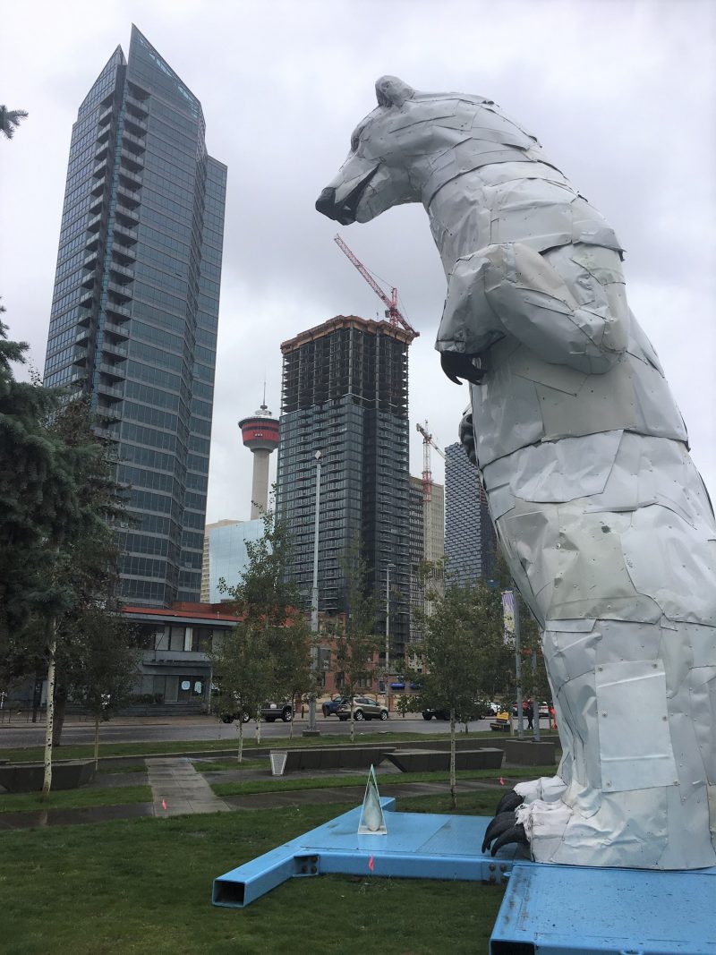 The Long View Polar Bear is made of car hoods and went on display in Enoch Park on Sept. 10, 2019 as part of Beakerhead.