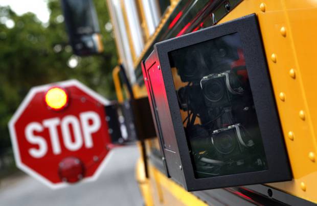 A 'stop-arm camera' on a school bus.