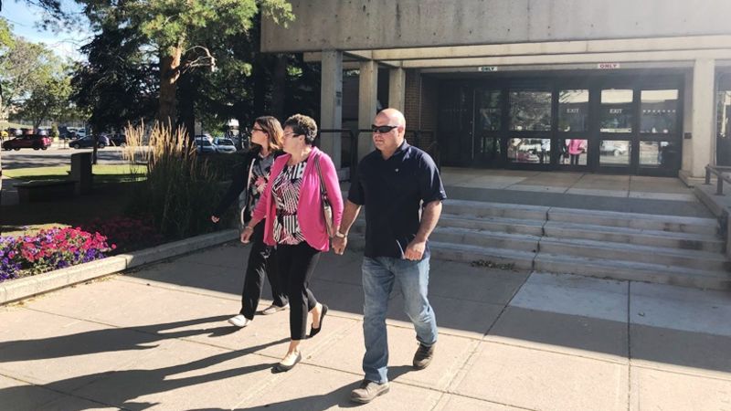 Peter Smith (right), leaves Red Deer Court with girlfriend Maureen Jacobs and daughter Madison Jacobs on Tuesday, following the sentencing of Dylan Beauclair who was convicted in a crash that killed Smith's 16-year-old daughter Ashleigh and 18-year old John Dolliver on July 1, 2016.