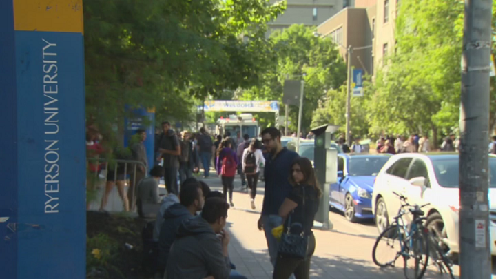 Students are seen at Ryerson University in Toronto. The school year begins on Tuesday and many students are dealing with the effects of changes the Ford government has made to OSAP.