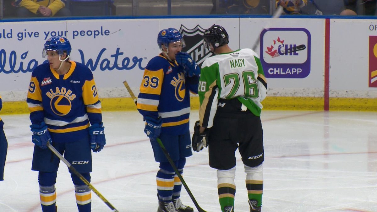 Riley McKay (#39) is one of four overage player still on the Saskatoon Blades roster. The team has until Oct. 10 to decide which three players it will keep.
