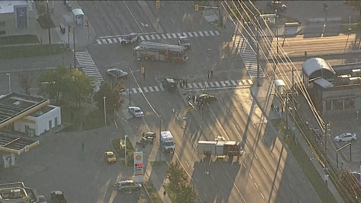 An aerial view of the collision scene in Scarborough.