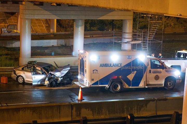 The scene of a serious collision on the DVP near Spanbridge Road early Saturday.