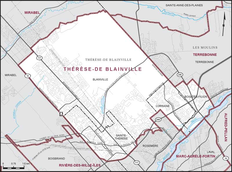 The map of the electoral 
 district of Thérèse-De Blainville.