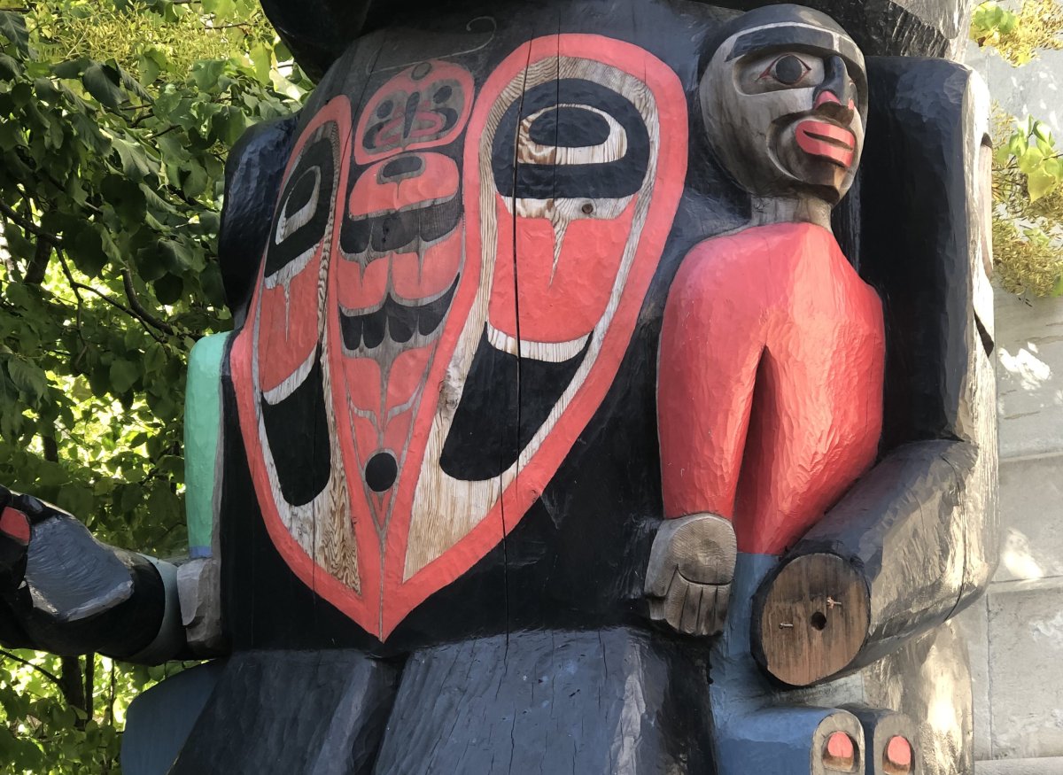 The public sculpture 'Residential School Totem Pole' by Charles Joseph was vandalized on Sept. 19 and 20, 2019.