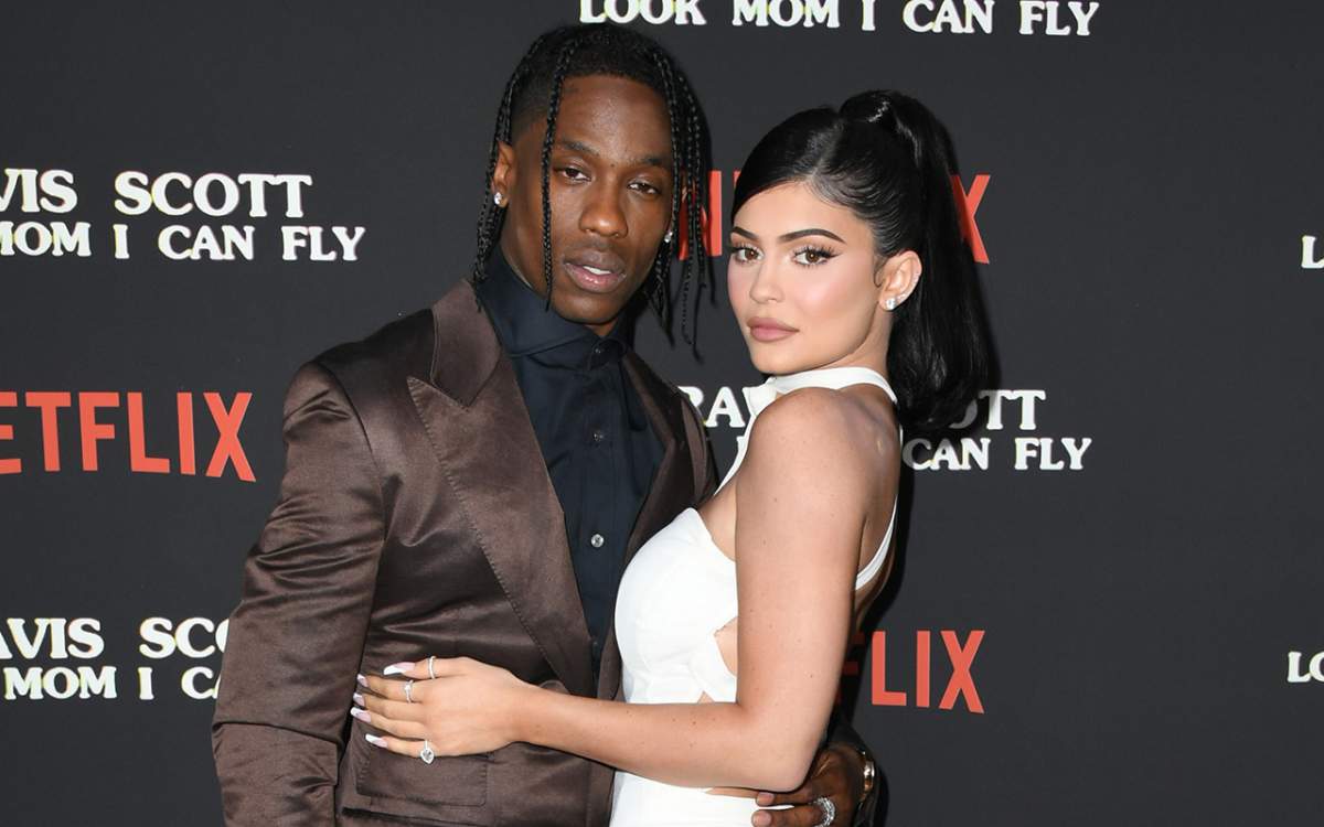Travis Scott and Kylie Jenner attend the Premiere Of Netflix's 'Travis Scott: Look Mom I Can Fly' at Barker Hangar on August 27, 2019 in Santa Monica, California. 