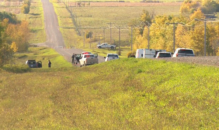 A photo of RCMP investigating near Turtleford, Sask., on Sept. 24, 2019.