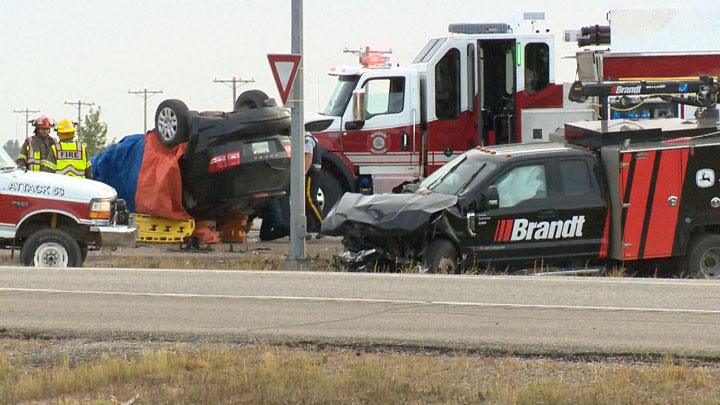 A 75-year-old woman is dead following a crash on Highway 11 near Osler, Sask., on Friday.
