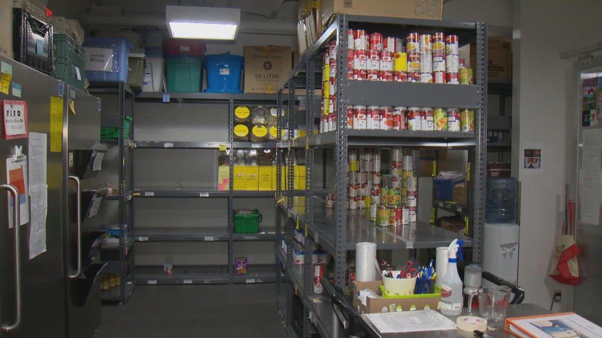 Nearly empty shelves at the University of Calgary campus food bank. 