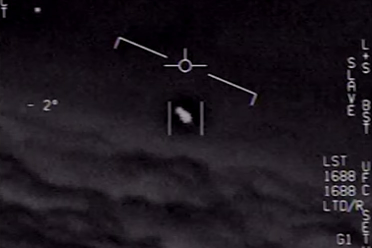 An unidentified aerial phenomenon is shown on a U.S. navy jet's infrared sensors in this still image from video obtained by TTSA.