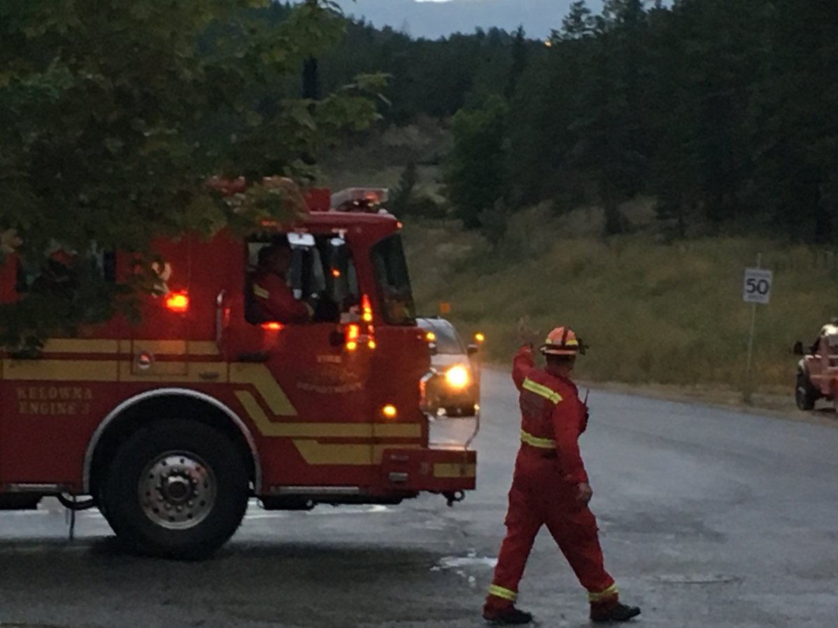 Fire crews responded to a grass fire sparked by lightning near Kelowna's Union and Begbie roads Tuesday night. 