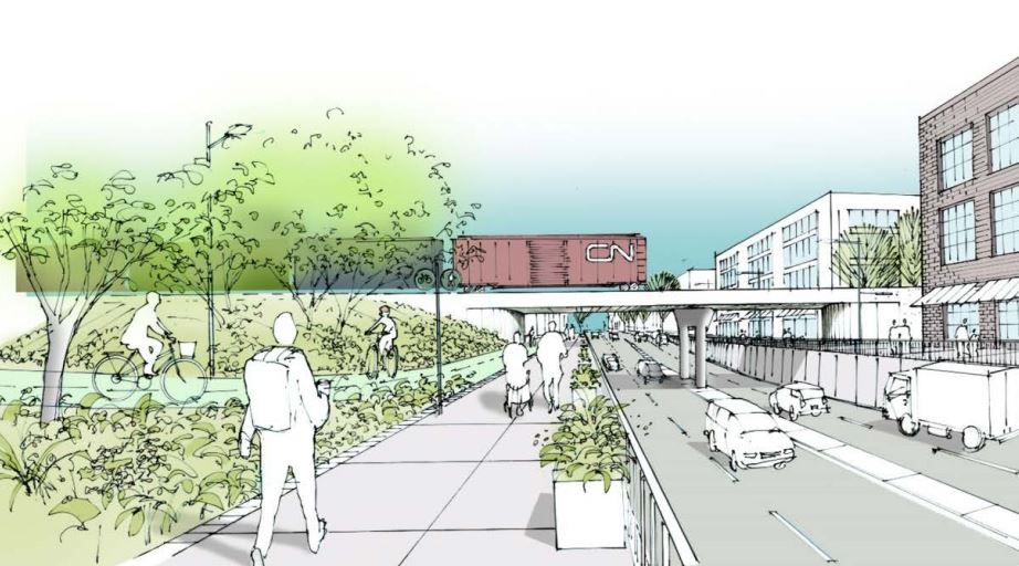 An artist's rendering of a possible underpass allowing Prior-Venables to connect to downtown Vancouver in place of existing viaducts.