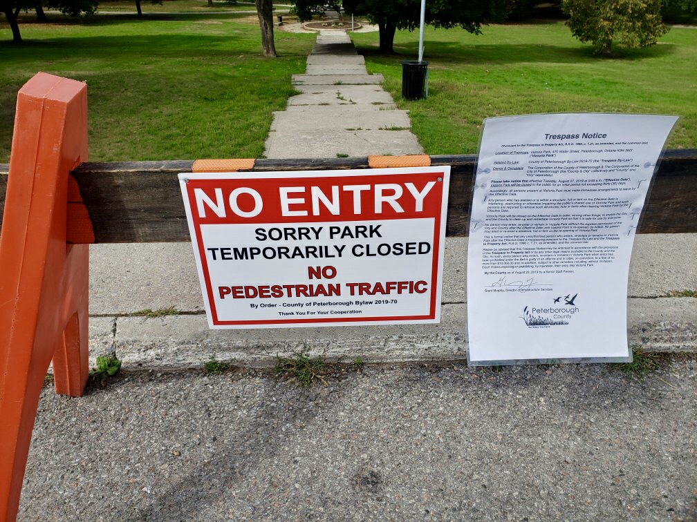 Victoria Park in Peterborough was closed on Aug. 27. Cleanup and rehabilitation work began Tuesday.