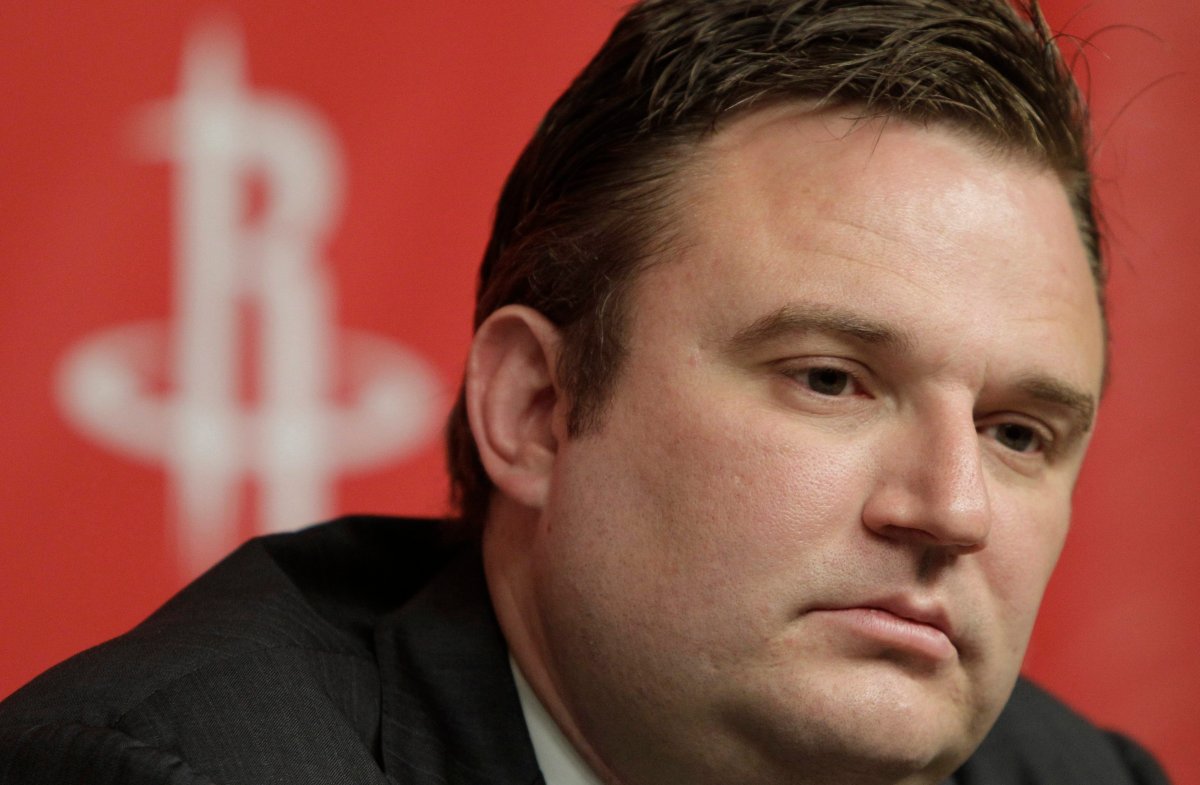 Houston Rockets general manager Daryl Morey discusses the direction of the team with the media during a basketball news conference, Tuesday, April 19, 2011, in Houston, after the decision to part ways with NBA basketball head coach Rick Adelman. 