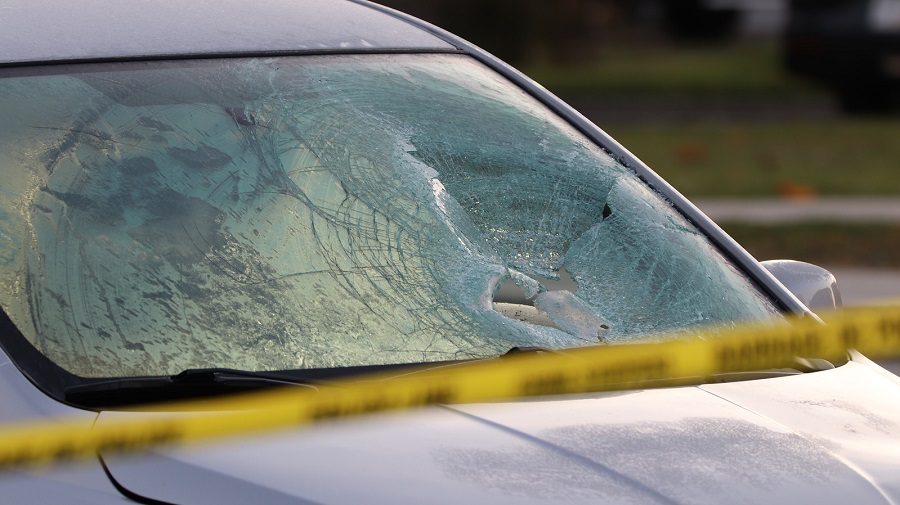 The cracked windshield of a vehicle involved in a crash with a pedestrian in Burnaby on Wednesday. 