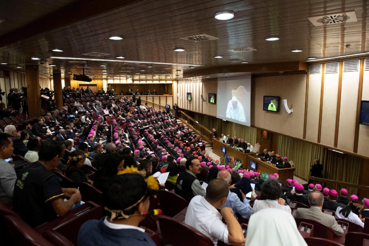 Pope Francis attends the Synod of Amazonian bishops at the Vatican, October 7, 2019.  