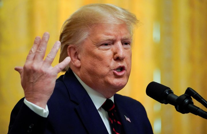 U.S. President Donald Trump responds to a question about Ukraine and the whistleblower report during a joint news conference with Finland's President Sauli Niinisto at the White House in Washington, U.S., Oct. 2, 2019. 