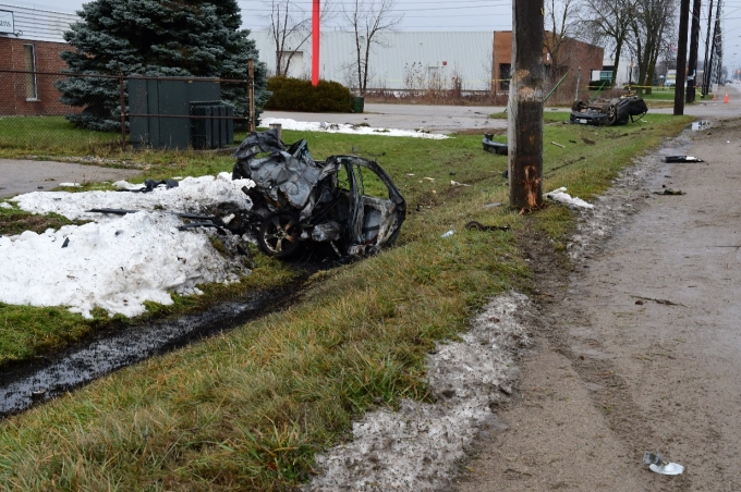 The SIU said a Mazda 3 was split in half when it struck a utility pole in Guelph while being followed by a police officer.