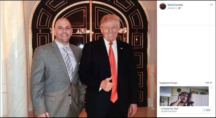 U.S. businessman David Correia appears to pose with President Donald Trump in an undated screen capture from Correia's social media account made by investigators and provided to Reuters after Correia's arrest on federal campaign finance violation charges in Washington, U.S. October 10, 2019.  