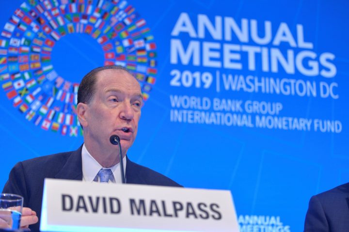 World Bank President David Malpass responds to a question from a reporter during an opening press conference at the IMF and World Bank's 2019 Annual Fall Meetings of finance ministers and bank governors, in Washington, U.S., Oct. 17, 2019.   