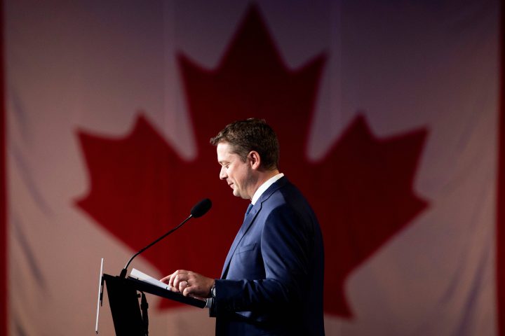 Conservative leader Andrew Scheer addresses supporters after announcement of federal election results in Regina, Saskatchewan, Canada October 21, 2019.
