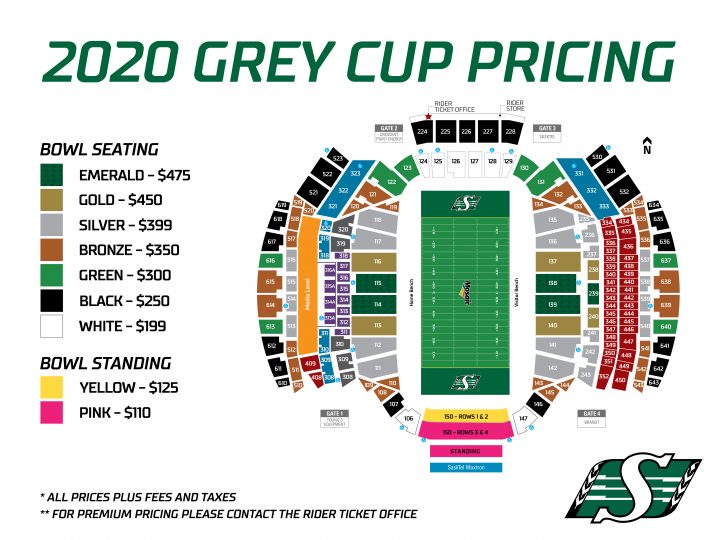 This is the price map for 2020 Grey Cup tickets.