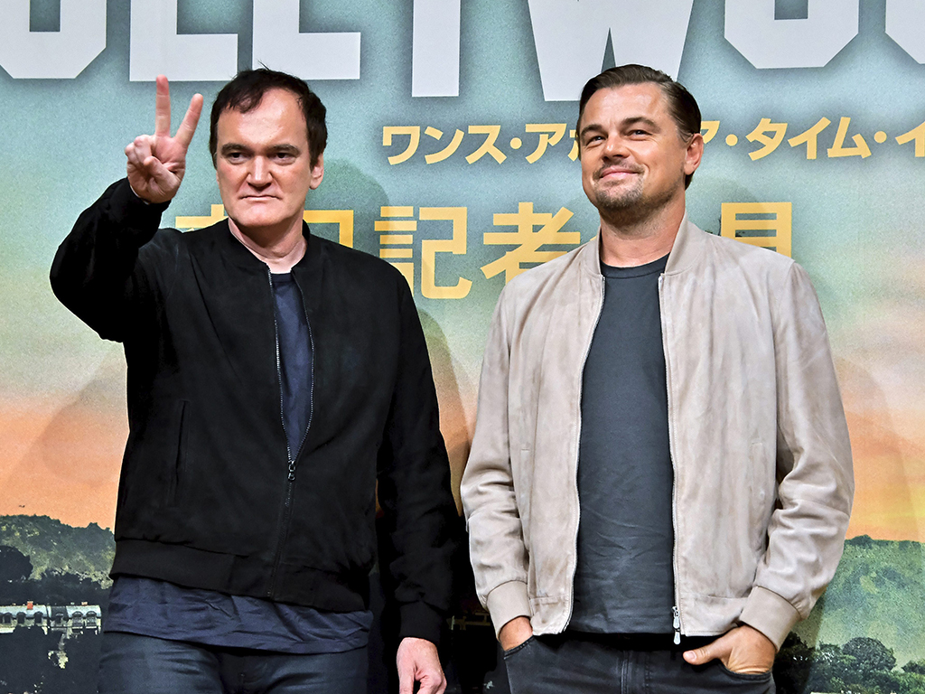 (L-R) Quentin Tarantino and Leonardo DiCaprio at the press conference for the movie 'Once Upon a Time... in Hollywood' at the Hotel Ritz-Carlton, in Tokyo, Japan on Aug. 26, 2019.