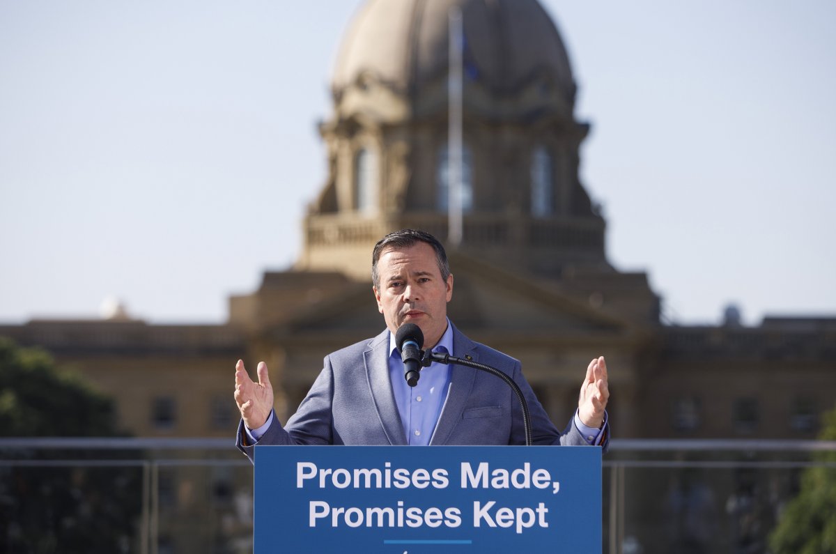 Alberta Premier Jason Kenney discusses the accomplishments of his government in its first 100 days in office, in Edmonton on Wednesday August 7, 2019. 