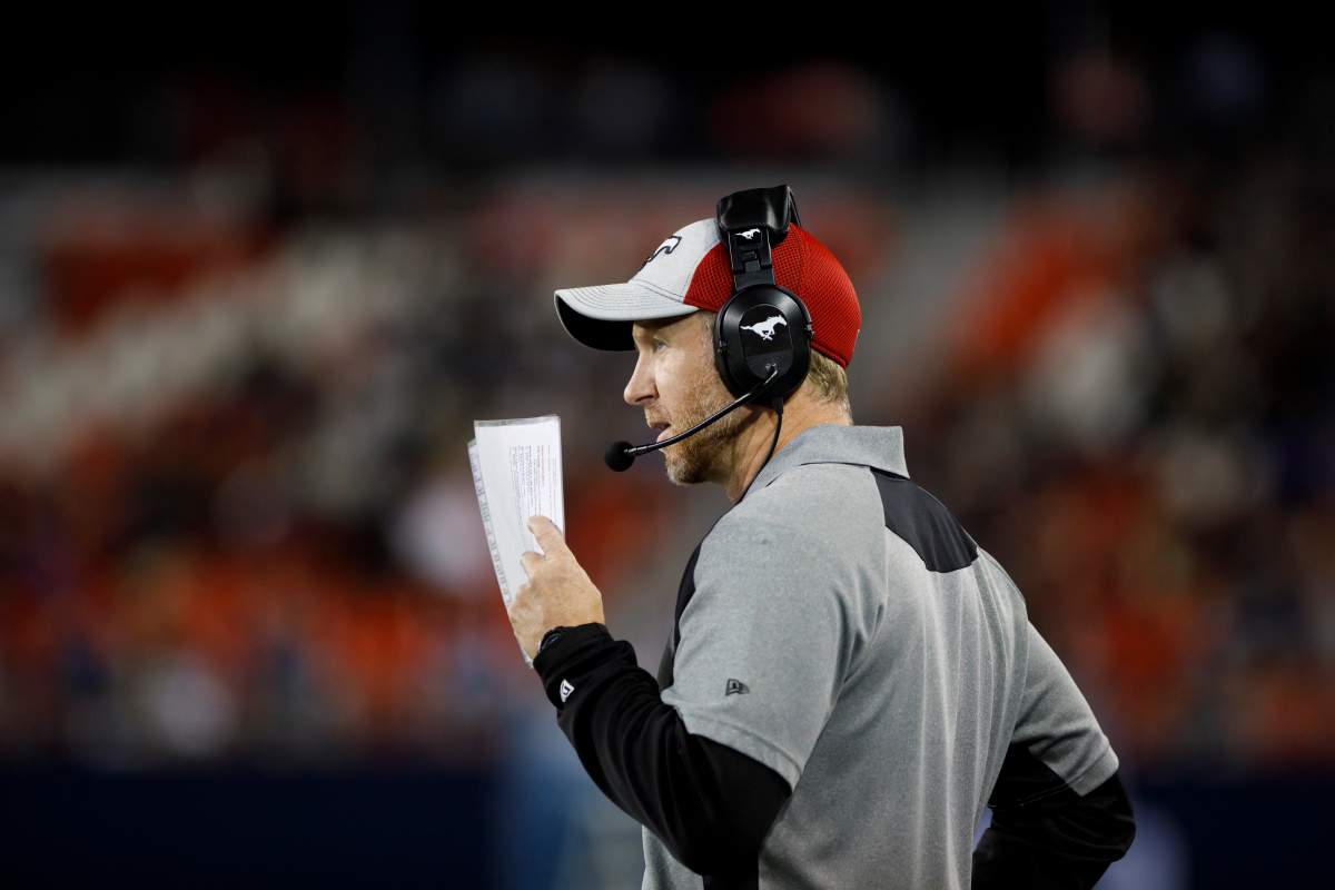 Calgary Stampeders head coach Dave Dickenson is seen during second half of CFL action against the Toronto Argonauts in Toronto, Friday, Sept. 20, 2019. 