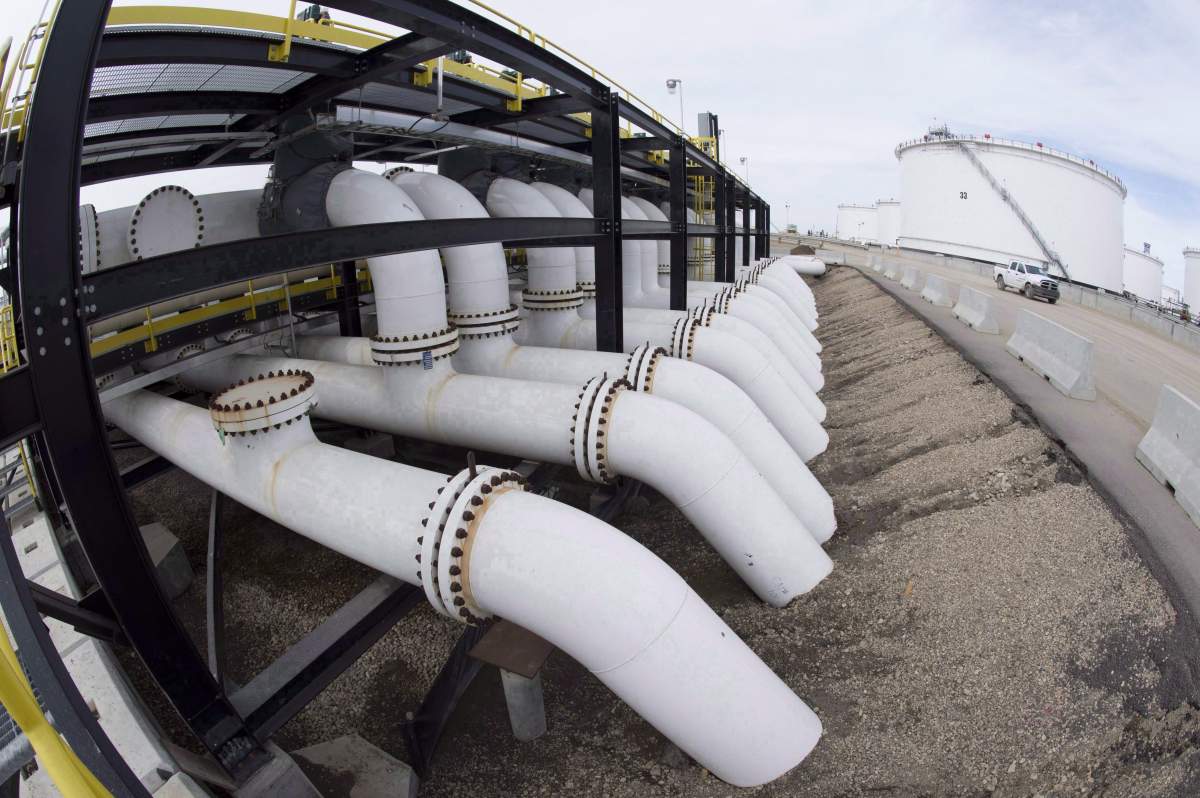 Pipes are seen at the Kinder Morgan Trans Mountain facility in Edmonton, Alta., Thursday, April 6, 2017. 