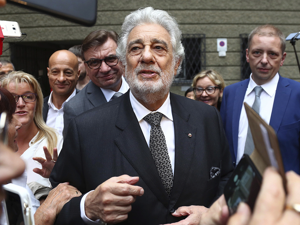 Plácido Domingo talks to fans at the 'Festspielhaus' opera house after he performed 'Luisa Miller' by Giuseppe Verdi in Salzburg, Austria, on Aug. 25, 2019.