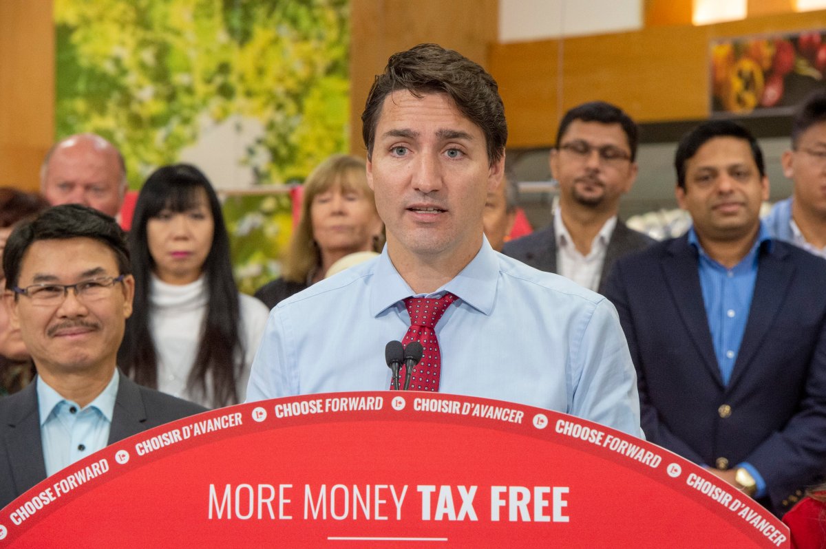 Federal Liberal Leader Justin Trudeau makes an announcement in Markham, Ont., on Wednesday, Oct. 9, 2019.
