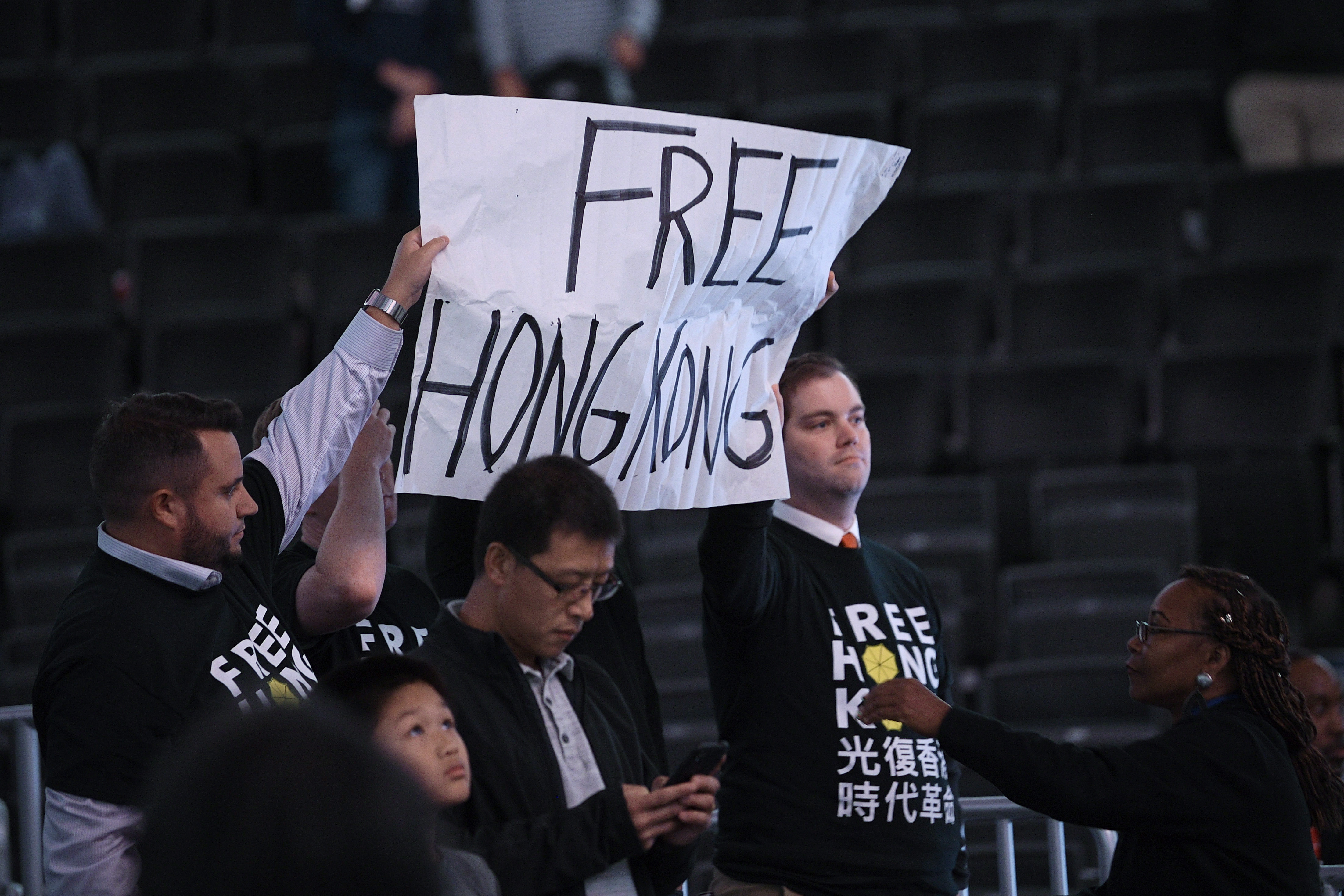 Stand with Hong Kong' shirts handed out before LA Lakers game