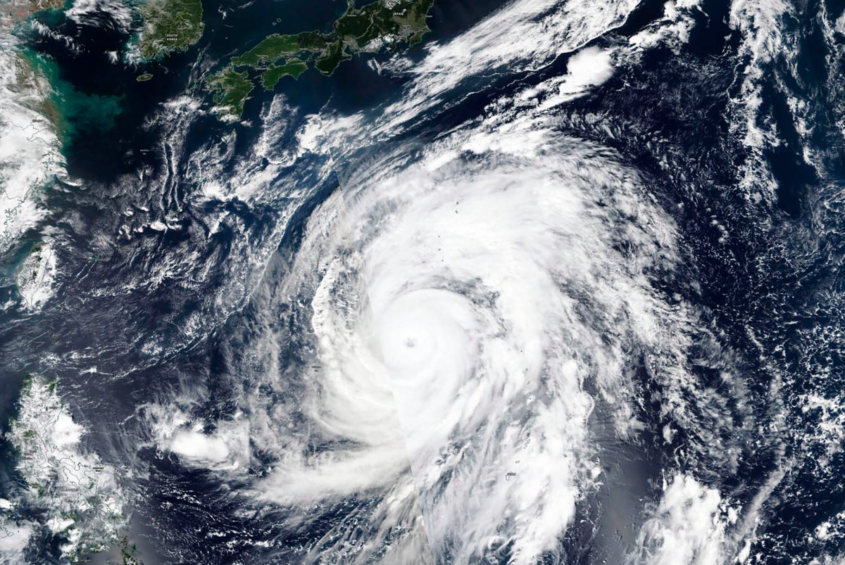 This Oct. 9, 2019, satellite photo taken by NASA-NOAA's Suomi NPP satellite shows typhoon Hagibis approaching Japan.  