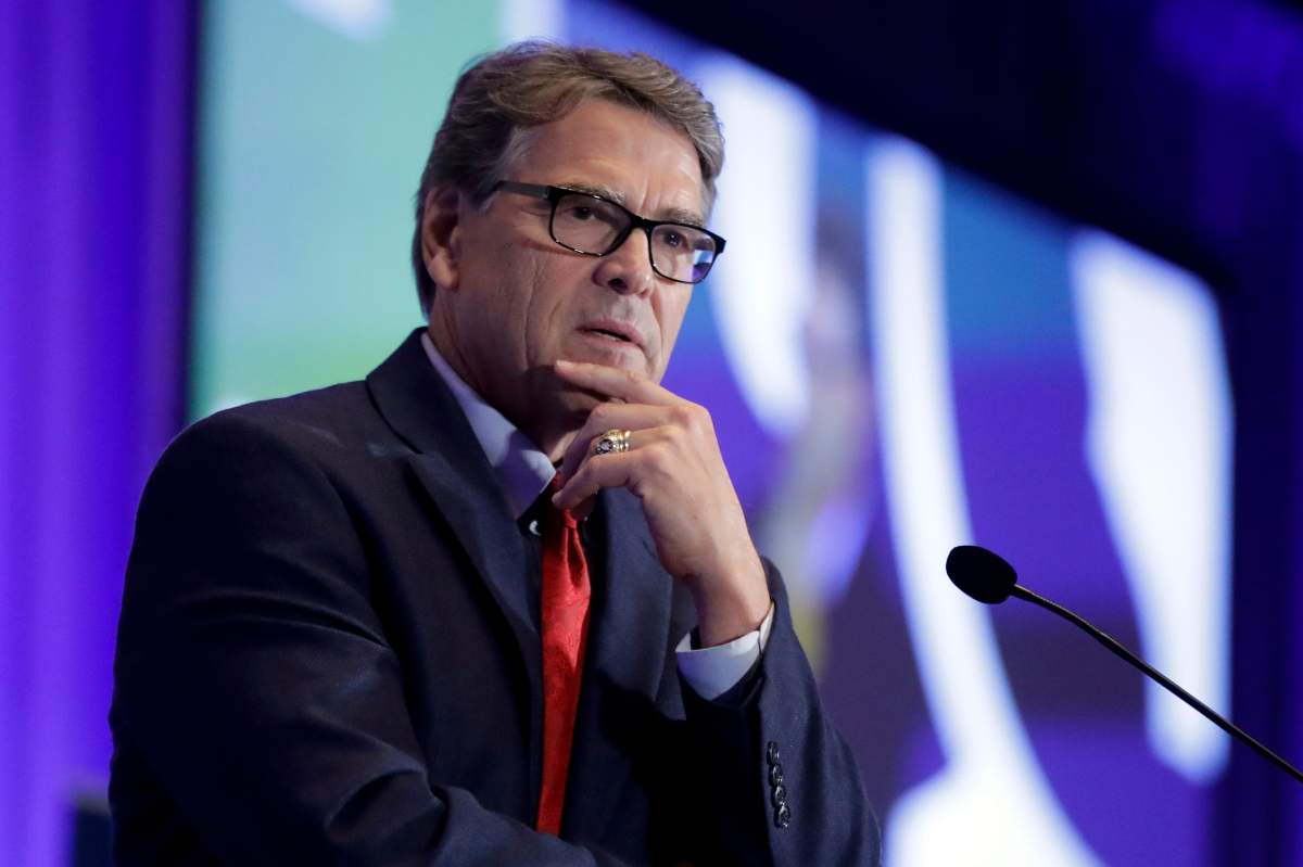 FILE - In this Sept. 6, 2019, file photo, Energy Secretary Rick Perry speaks at the California GOP fall convention in Indian Wells, Calif. 