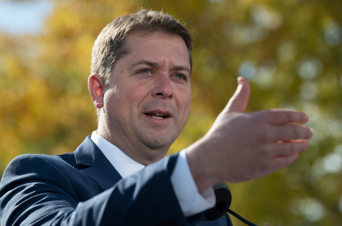 Conservative Leader Andrew Scheer gestures as he responds to a question during a campaign stop in Quebec City, Tuesday October 15, 2019.