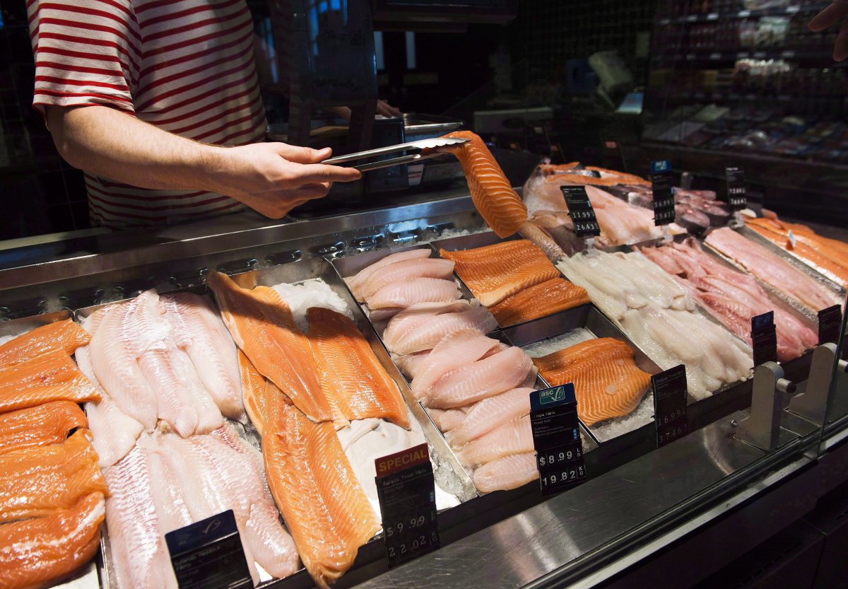 A seafood counter is shown at a store in Toronto on Thursday, May 3, 2018. A new study found 61 per cent of seafood products tested at Montreal grocery stores and restaurants were mislabelled. 