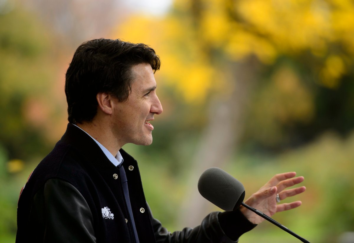 Liberal leader Justin Trudeau speaks during a campaign stop at the Botanical Garden in Montreal on Wednesday Oct. 16, 2019.