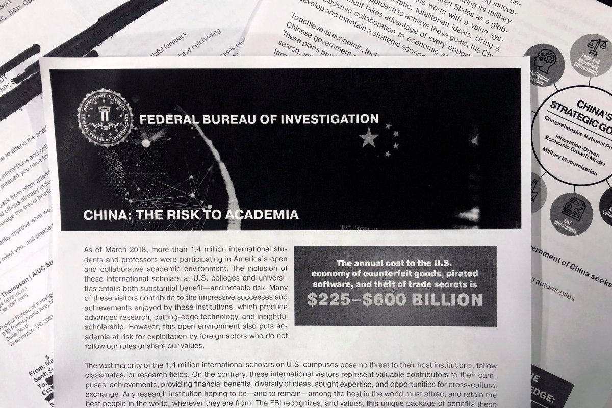 This Oct. 4, 2019 photo shows a copy of an FBI pamphlet and related emails. 