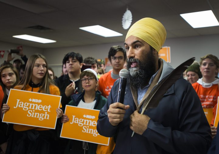 NDP leader Jagmeet Singh speaks during a campaign stop in Port Alberni, B.C.,  on Friday, October 18, 2019.