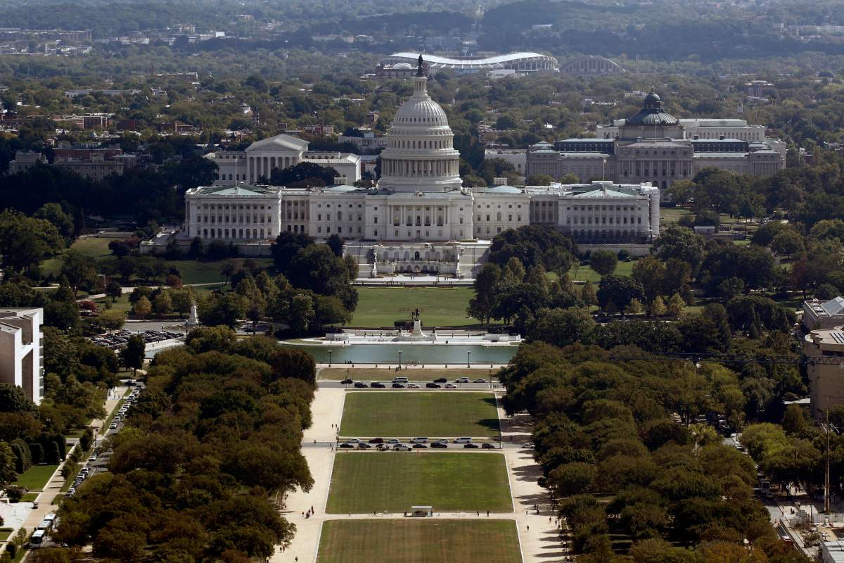 This Sept. 18, 2019, photo shows the view of the U.S. Capitol building from the Washington Monument in Washington.
