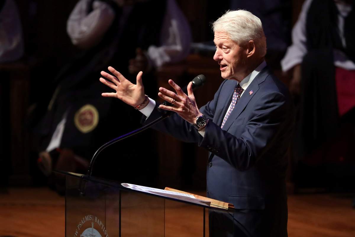 Former president Bill Clinton speaks during funeral services for Rep. Elijah Cummings, Friday, Oct. 25, 2019, in Baltimore.